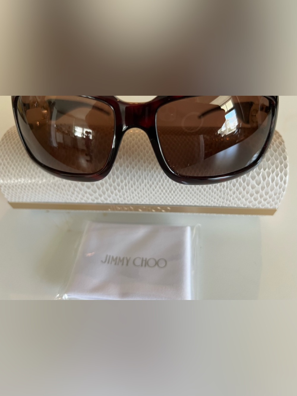 JIMMY CHOO SUNGLASSES, CASE & LOGO CLOTH